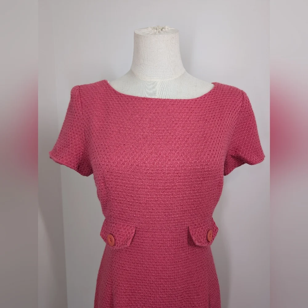 Elegant Pink Tweed Short Sleeve Knee Length Dress - Picture 2 of 15